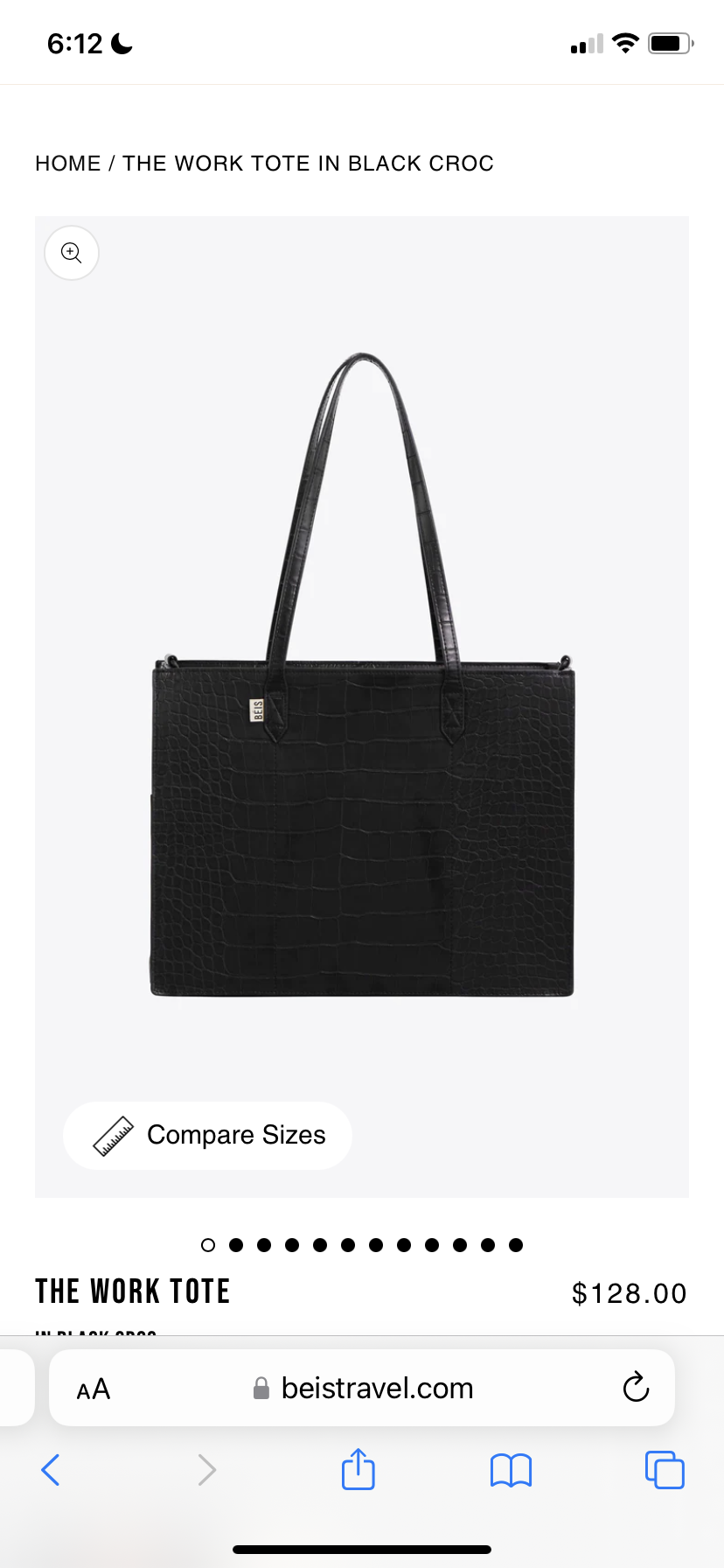 Beis Black Croc Tote Bag New