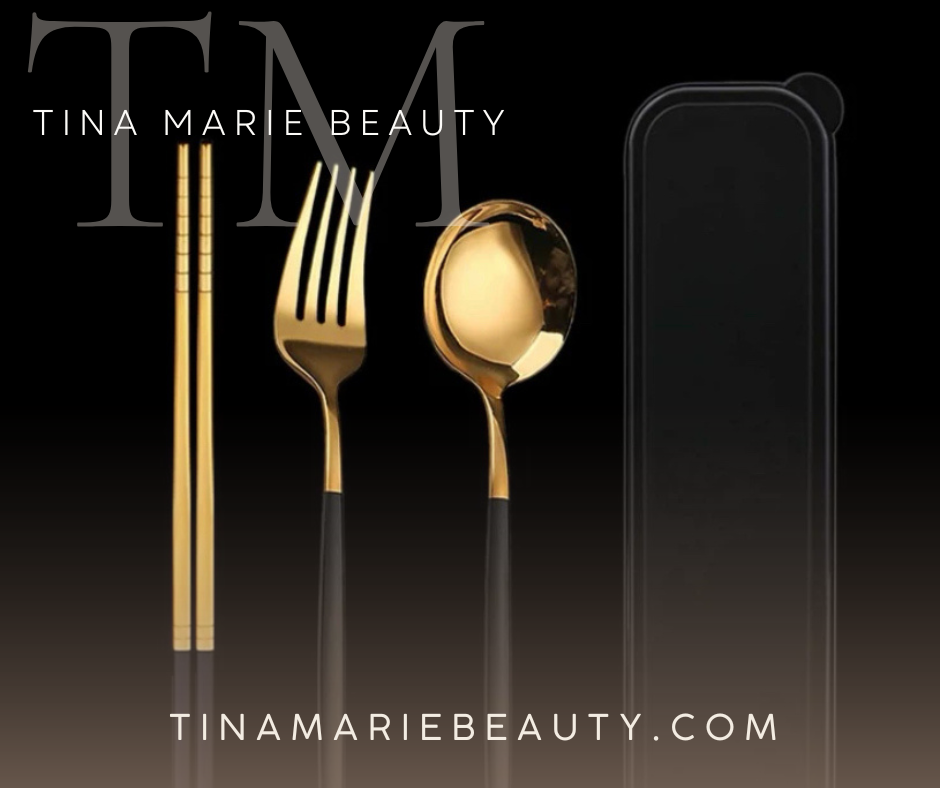 AAA13 Black and Gold Travel Utensil set